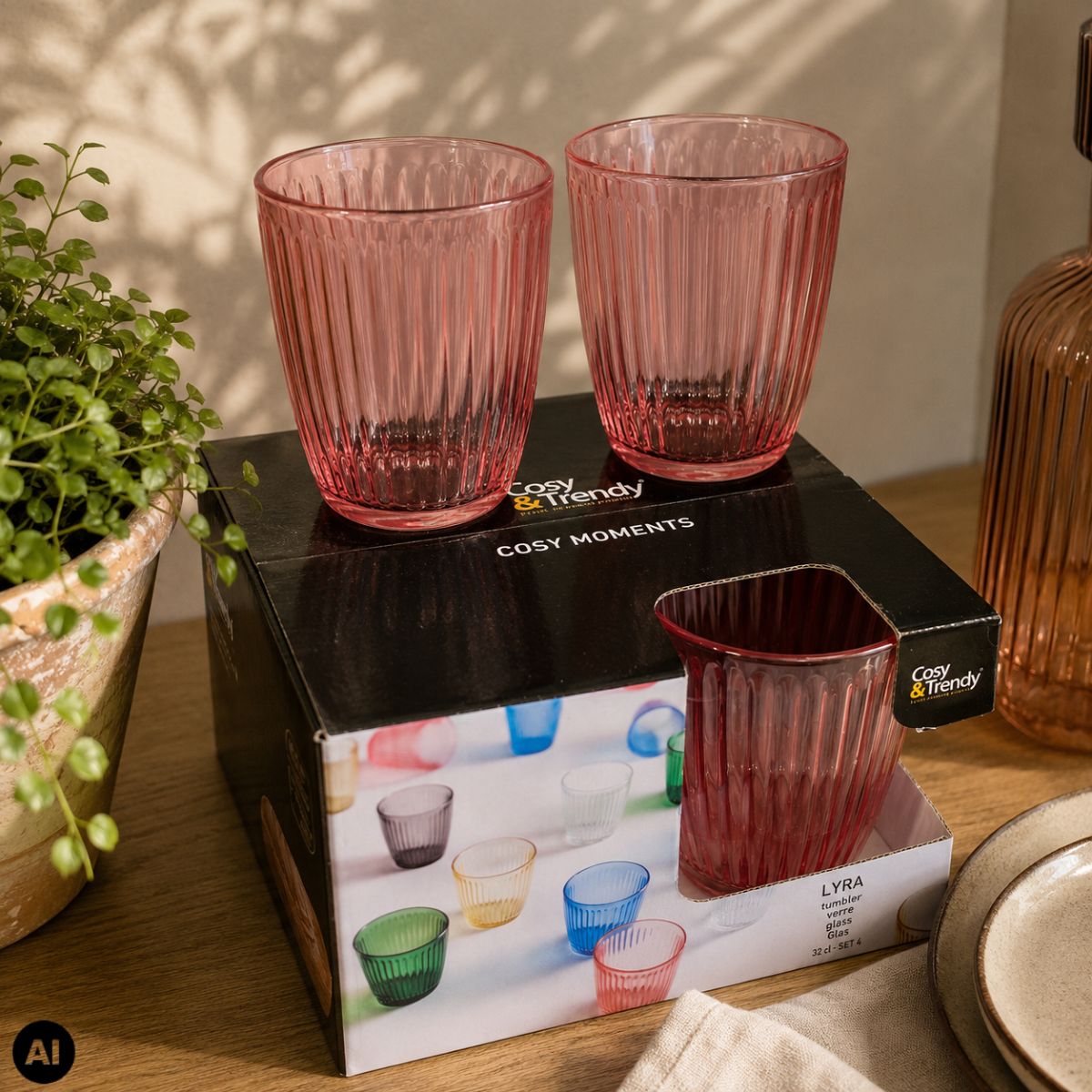 Set 4 pahare roz din sticla 320ml Lyra Cosy Moments Tumbler Cosy&Trendy, 4, hectarul.ro