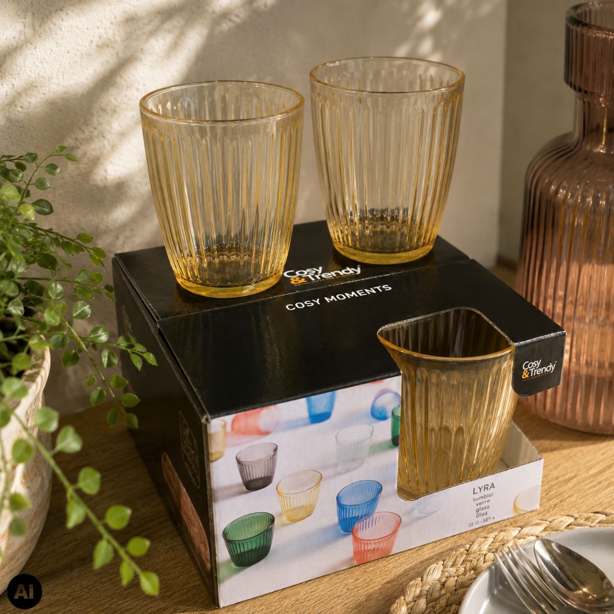 Set 4 pahare galben-sampanie din sticla 320ml Lyra Cosy Moments Tumbler Cosy&Trendy, 4, hectarul.ro
