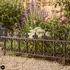 Gard decorativ ruginiu din otel turnat 81x36cm Fleur de lis Esschert Design