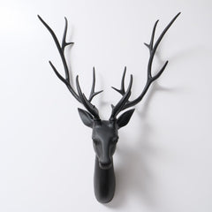 Decorațiune de perete Jenus 98 cm, cap de cerb din aluminiu negru mat, realizată manual