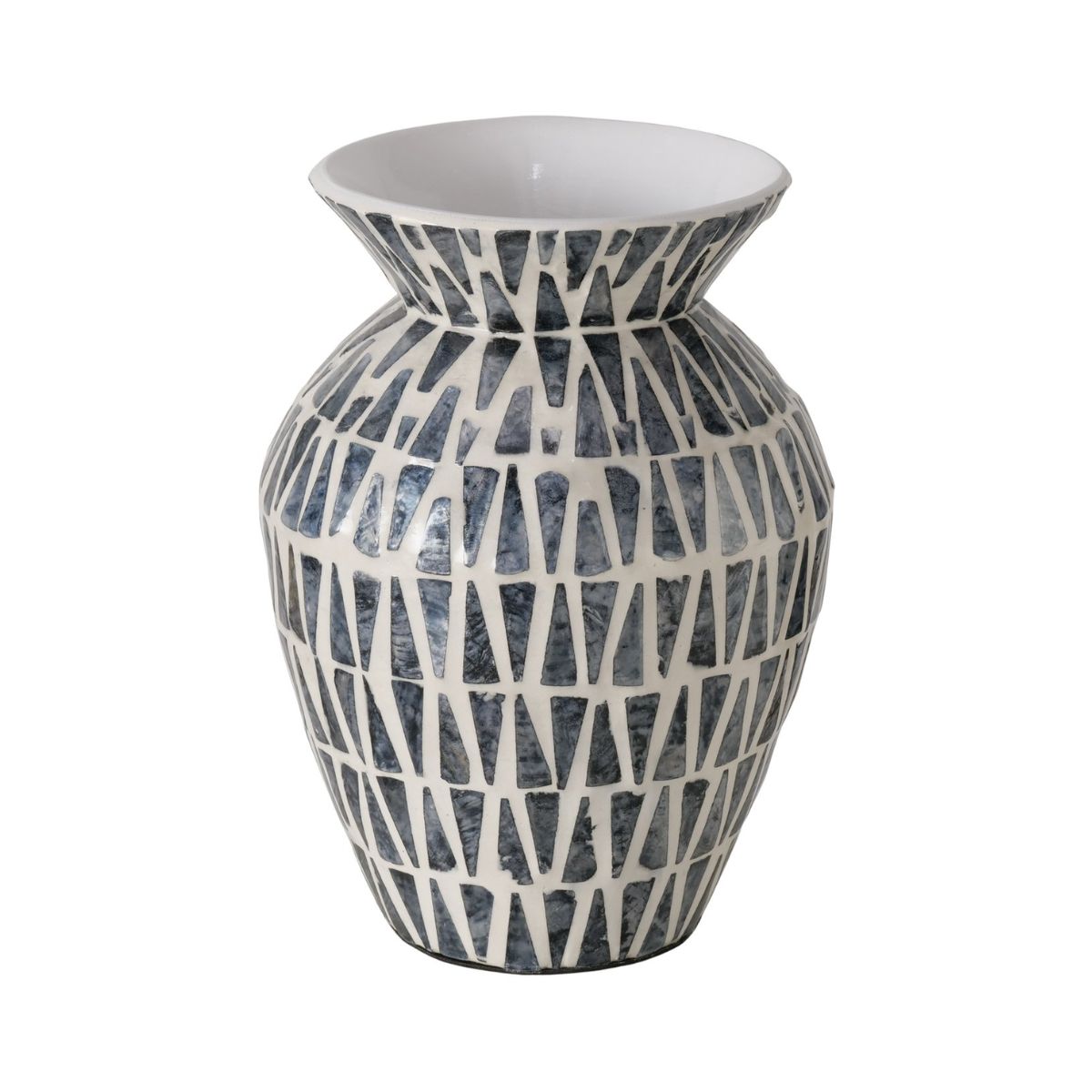 Vază decorativă Zacaya 24 cm, mozaic din ceramică și scoici Capiz, realizată manual, 1, hectarul.ro