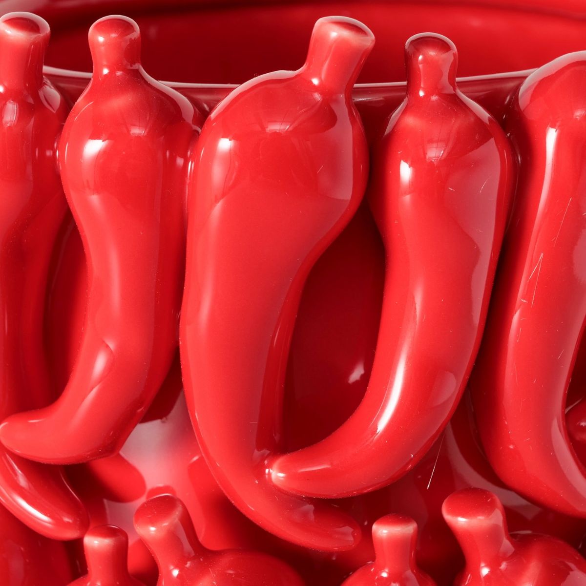 Ghiveci decorativ Peperoni Ø20 cm, din portelan rosu lucios cu model 3D ardei iuti, 4, hectarul.ro
