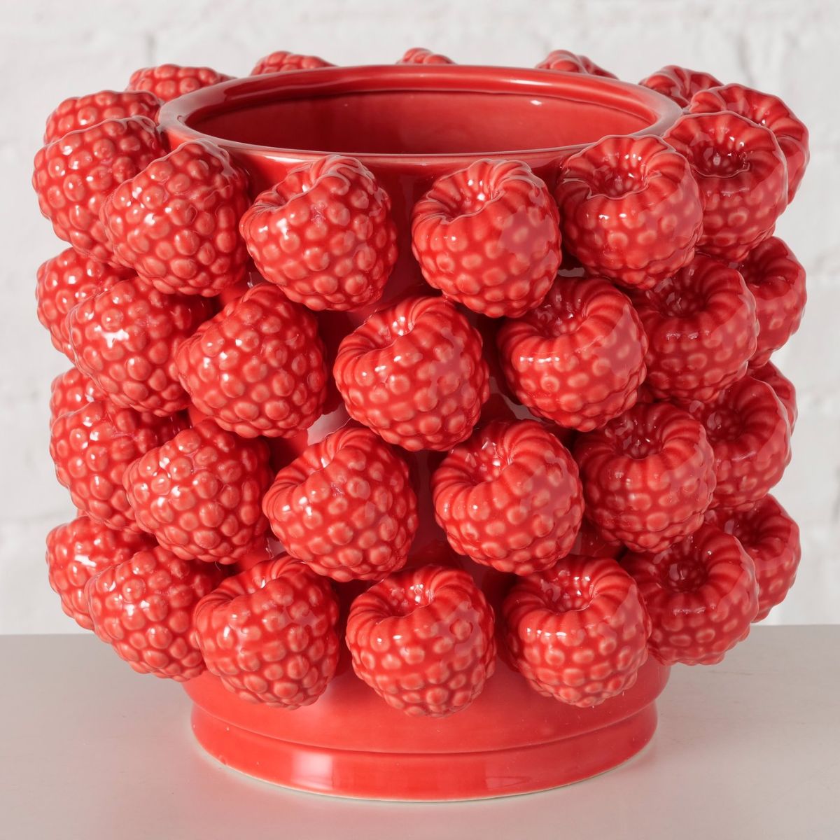 Vaza decorativa Himbeere Ø22,5 cm, din portelan rosu lucios cu model 3D zmeure, 6, hectarul.ro