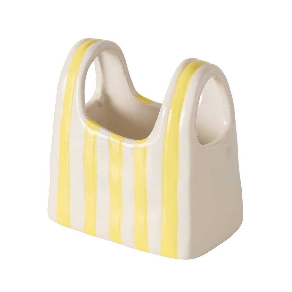 Vaza ceramica Nuvia Boltze in forma de sacosa, alb-galben, 13 x 13 cm, 1, hectarul.ro