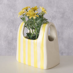 Vaza ceramica Nuvia Boltze in forma de sacosa, alb-galben, 13 x 13 cm