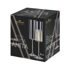Set de 6 pahare pentru sampanie, transparent, din cristal de Bohemia, 160 ml, Anita Flute
