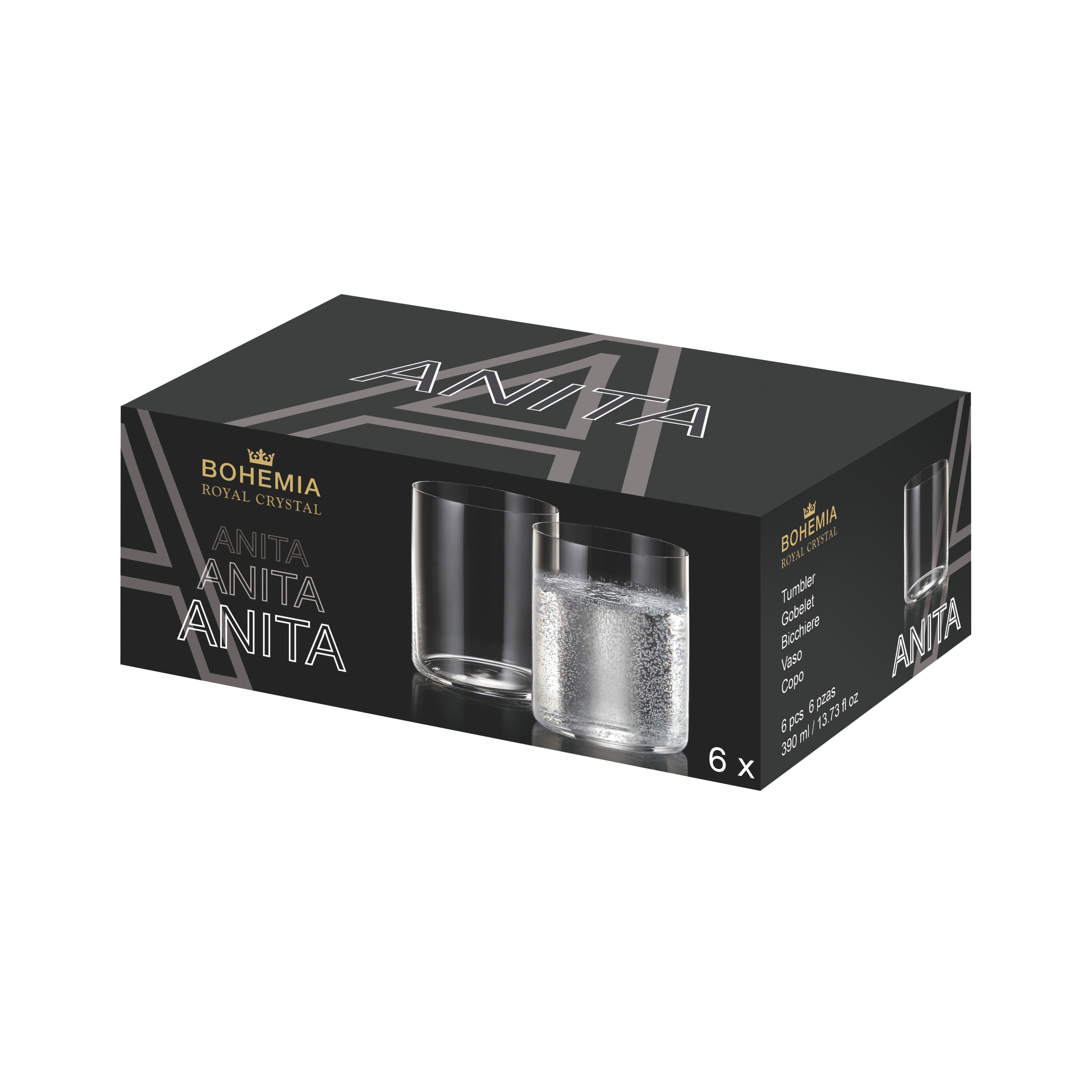 Set de 6 pahare pentru apa, transparent, din cristal de Bohemia, 390 ml, Anita Tumbler, 2, hectarul.ro