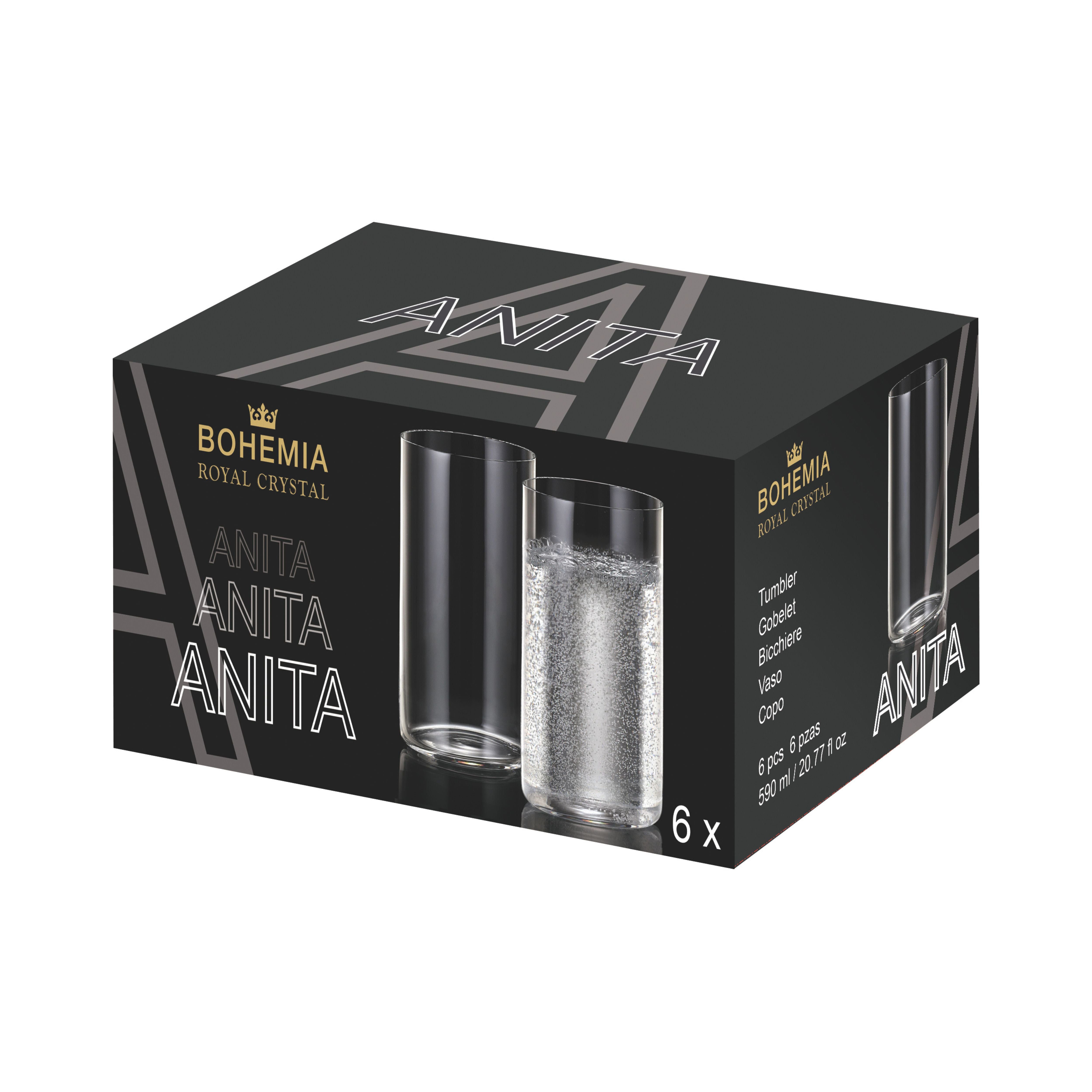 Set de 6 pahare pentru apa, transparent, din cristal de Bohemia, 590 ml, Anita Tumbler, 2, hectarul.ro