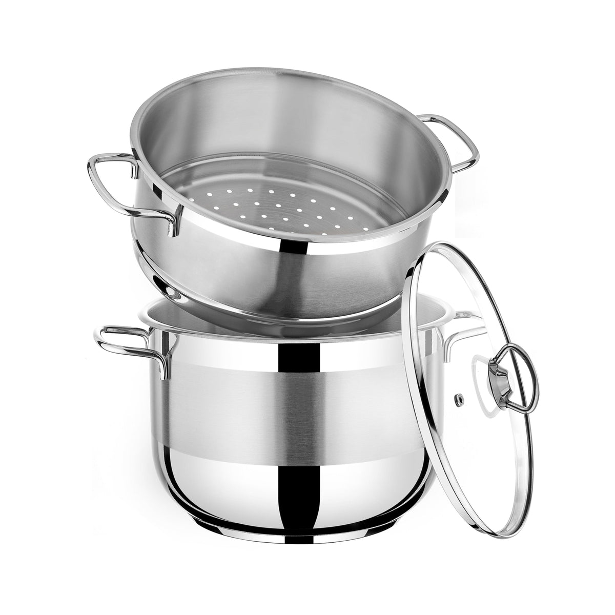 Oală 6 litri din inox pentru cuscus si gatit la aburi, cu capac din sticla, Urban Living, Ø22 cm