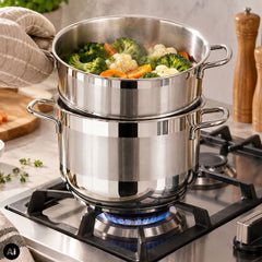 Oală 6 litri din inox pentru cuscus si gatit la aburi, cu capac din sticla, Urban Living, Ø22 cm