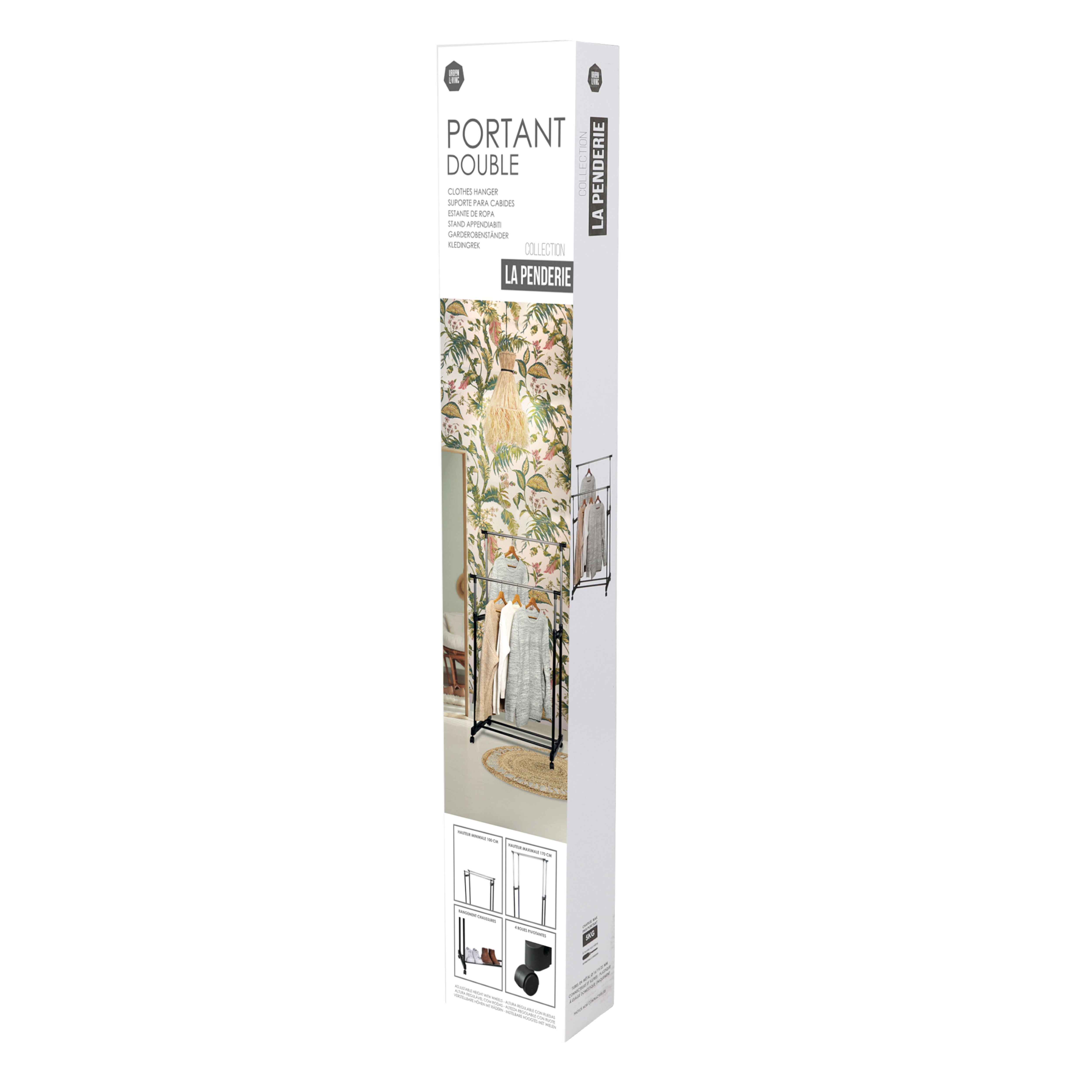Suport haine dublu mobil 80x42 x 100-170 cm Urban Living, 2, hectarul.ro