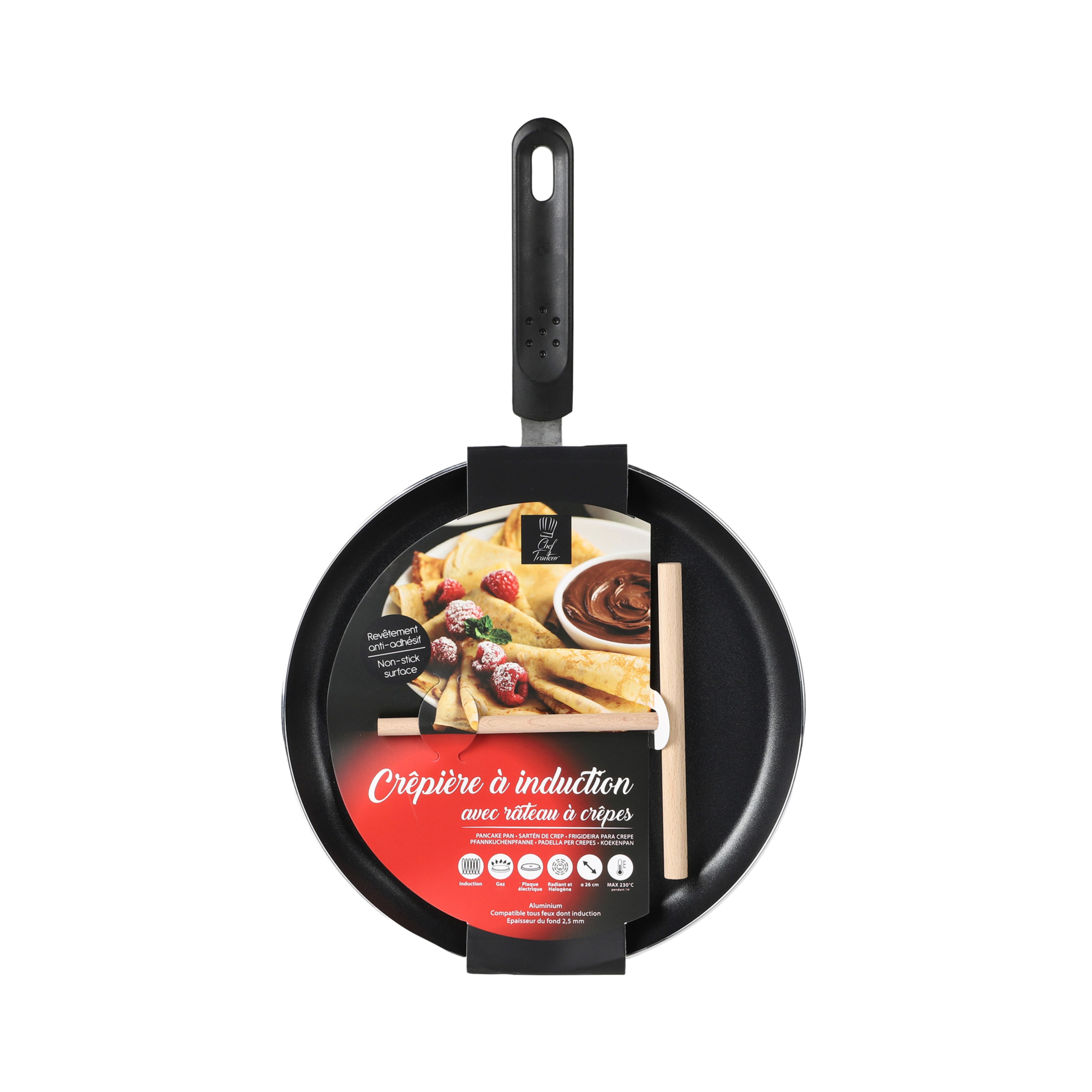 Tigaie pentru clatite Ø26 cm, antiaderenta, Chef Traiteur – include spatulă de întins aluatul, 3, hectarul.ro