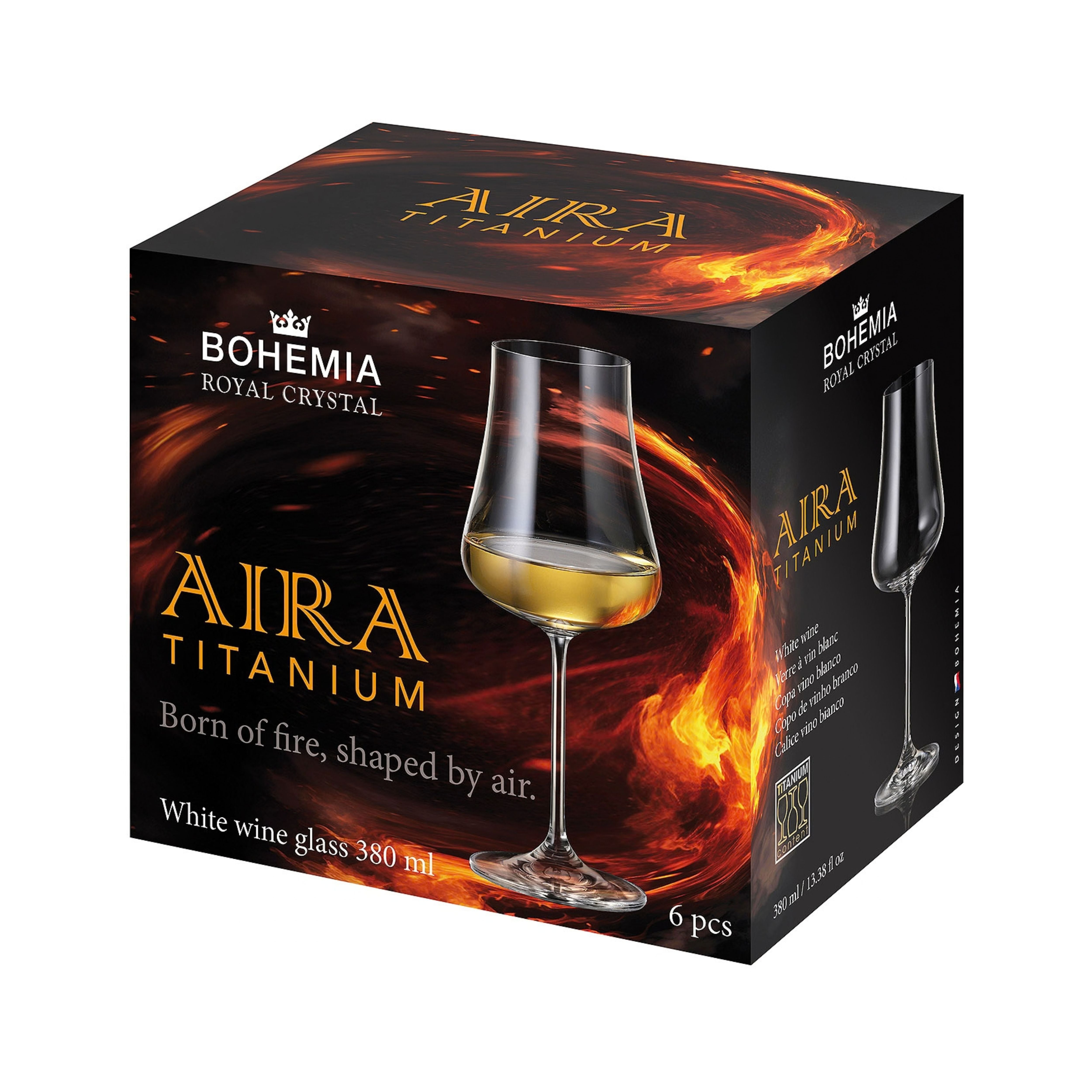 Set de 6 pahare pentru vin alb, din cristal de Bohemia, 380 ml, Aira White Wine, 2, hectarul.ro