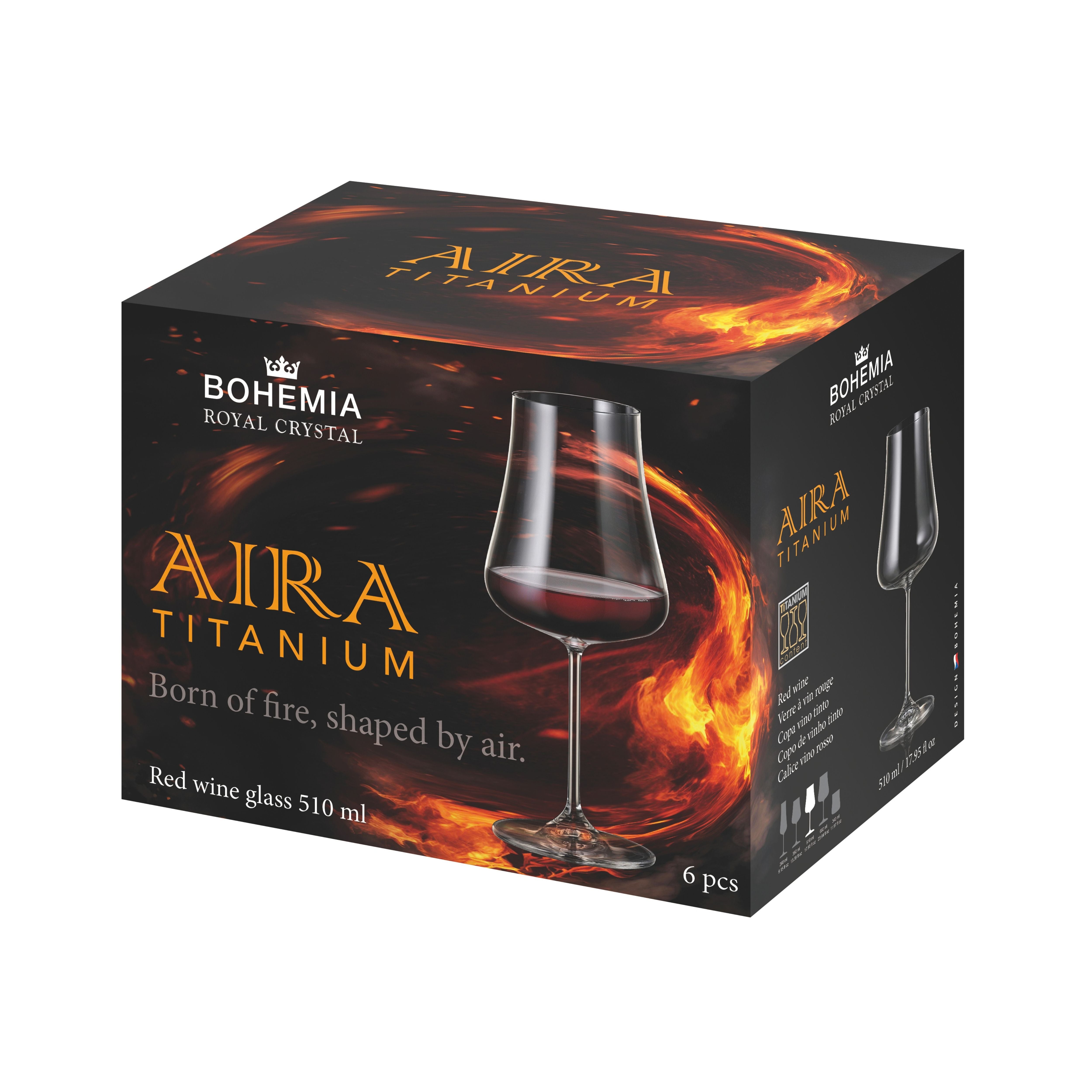 Set de 6 pahare pentru vin rosu, din cristal de Bohemia, 510 ml, Aira Red Wine, 2, hectarul.ro