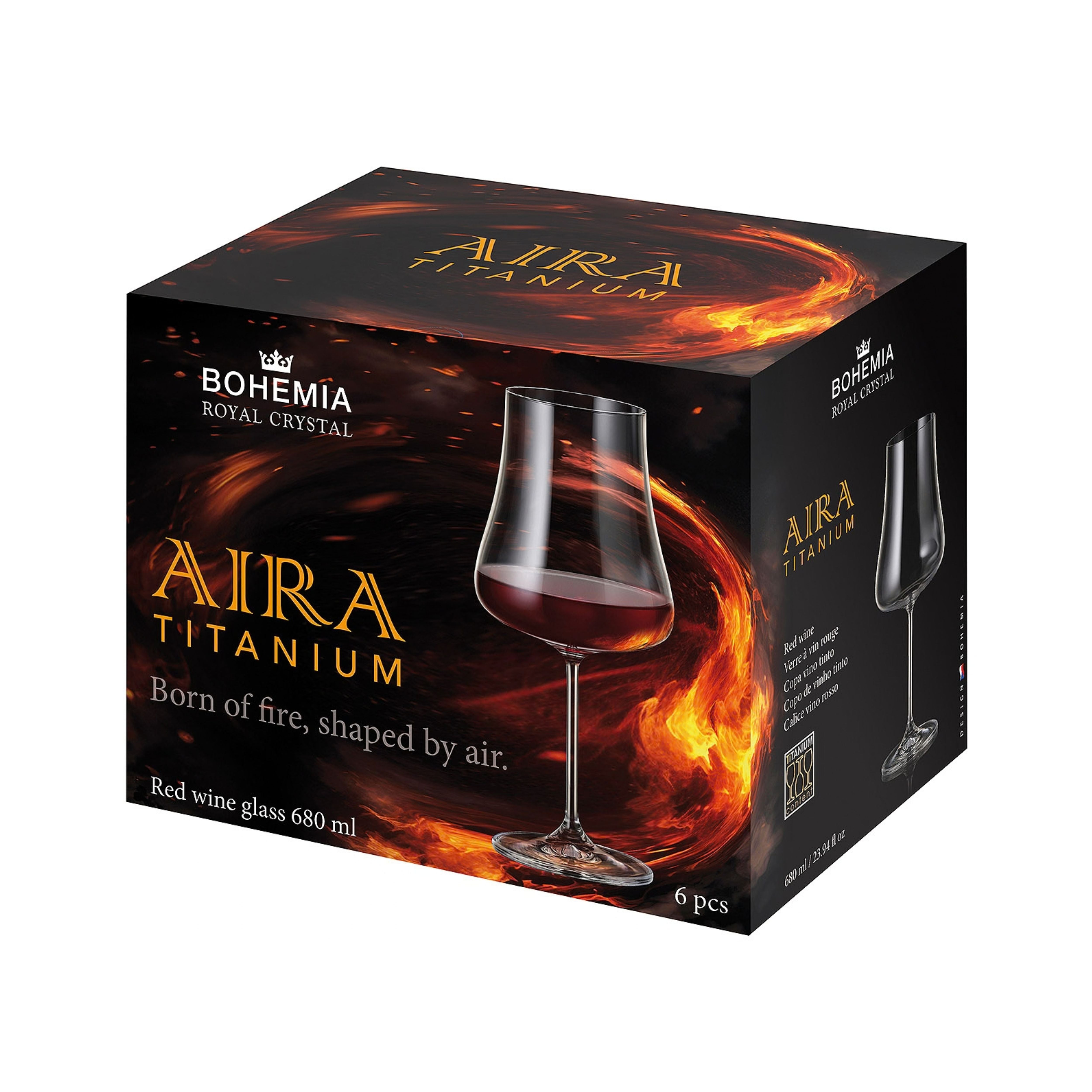 Set de 6 pahare pentru vin rosu, din cristal de Bohemia, 680 ml, Aira Red Wine, 2, hectarul.ro