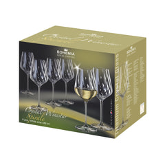 Set de 6 pahare pentru vin alb, din cristal de Bohemia, 485 ml, Crystal Winestar Spirale
