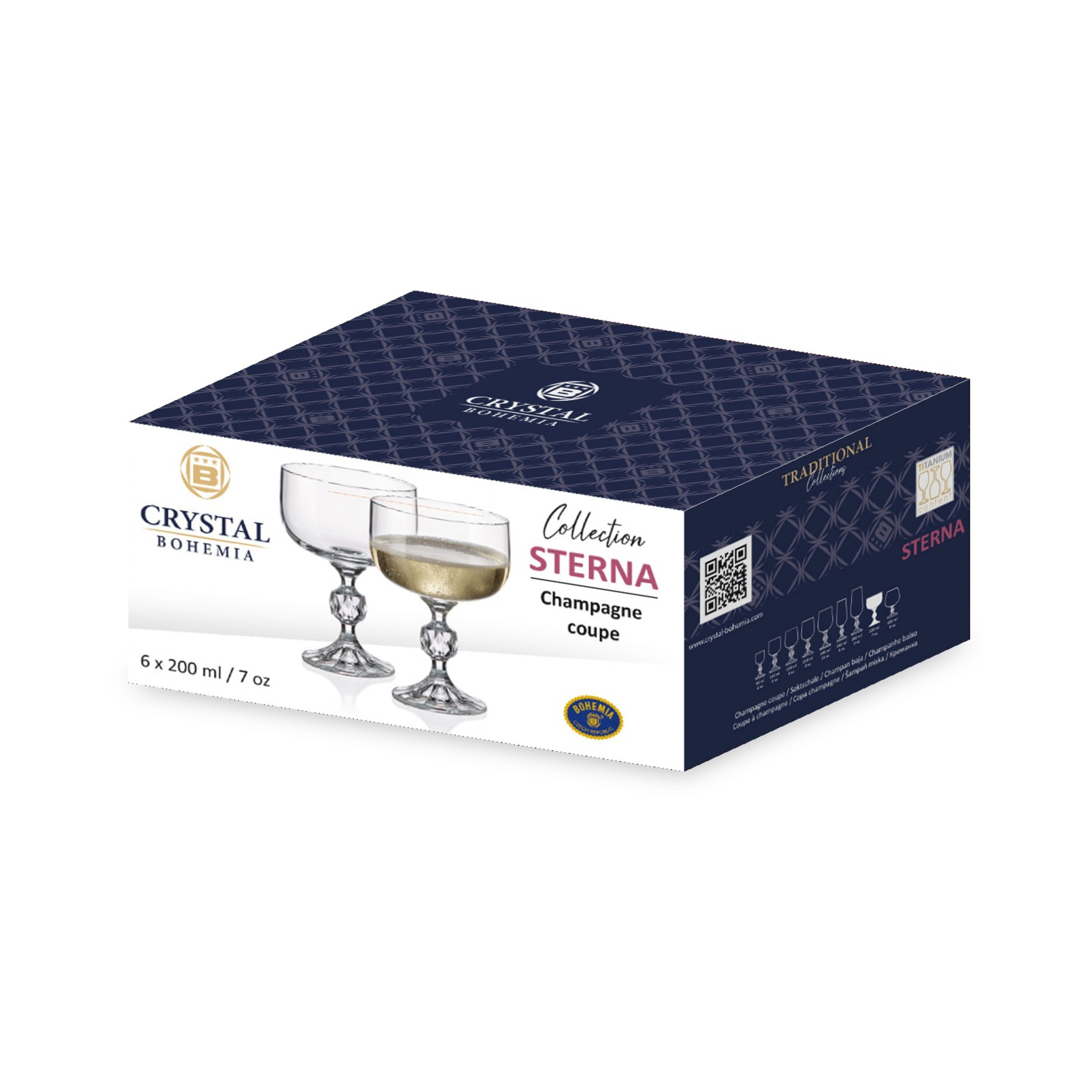 Set de 6 cupe pentru sampanie, din cristal de Bohemia, 200 ml, Sterna Coupe, 2, hectarul.ro