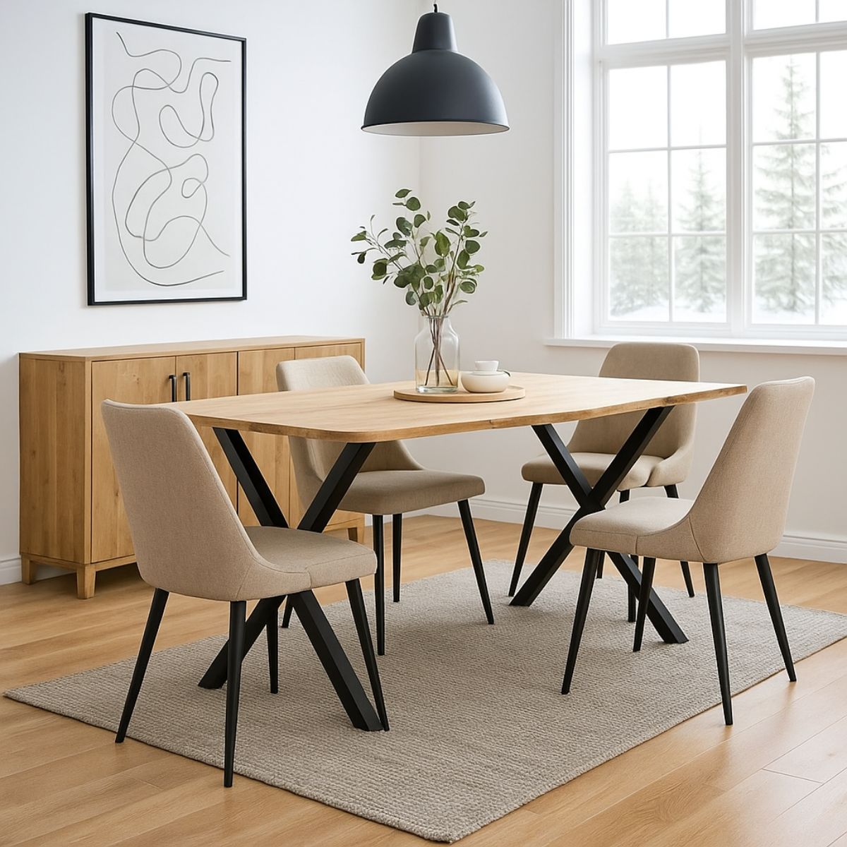 Masa dining / bucatarie, din lemn cu picioare metalice, 180x90x77 cm (M2)