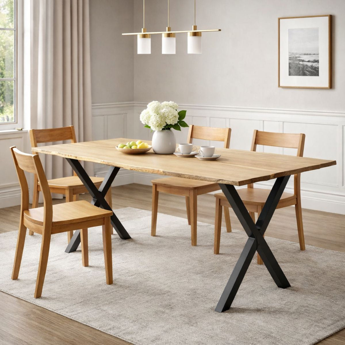 Masa dining / bucatarie, din lemn cu picioare metalice, 180x90x77 cm (M2), 2, hectarul.ro