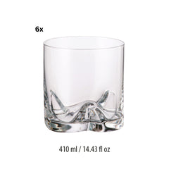 Set de 6 pahare pentru whisky, transparent, din cristal de Bohemia, 410 ml, Trio