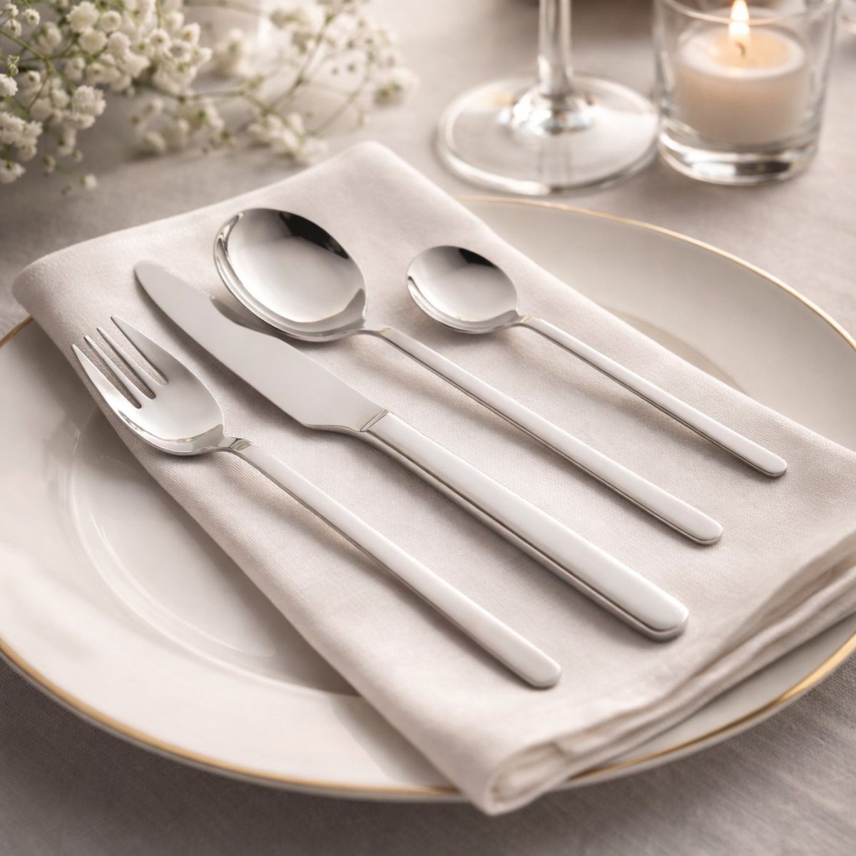 Set de tacamuri premium cu 24 de piese, din inox, argintiu, 2, hectarul.ro