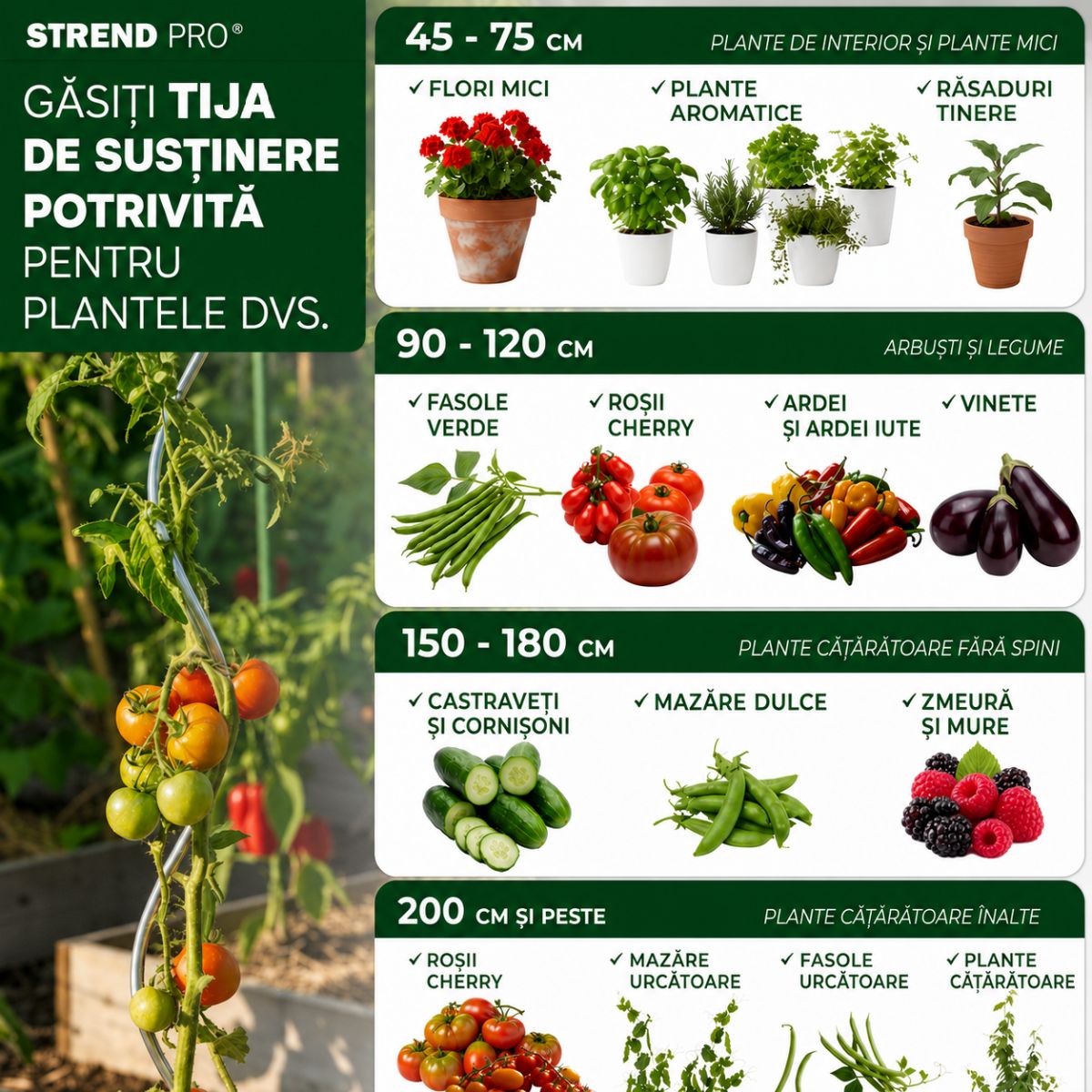 Tija pentru sustinere plante din fibra de sticla 120 cm inaltime, CountryYard S270, 4, hectarul.ro