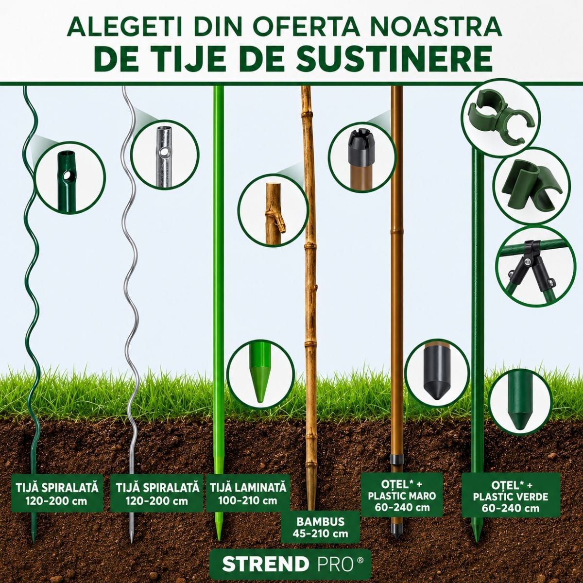 Tija pentru sustinere plante din fibra de sticla 120 cm inaltime, CountryYard S270, 6, hectarul.ro