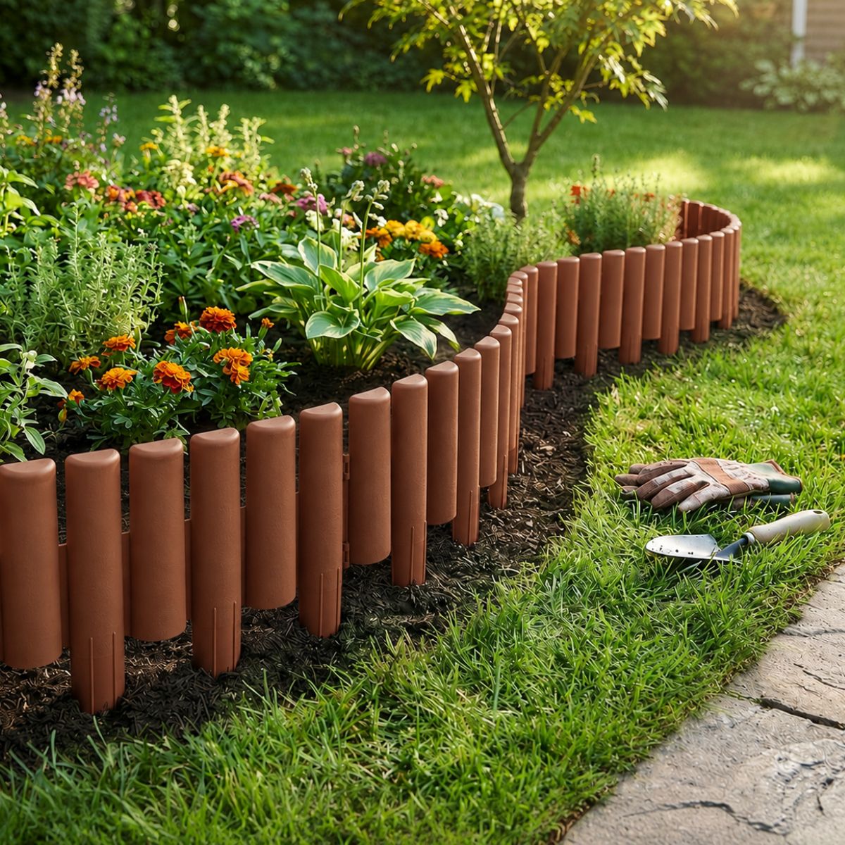 Set 8 borduri decorative din polipropilena de culoare maro terracotta stabilizata UV, 27x24 cm, 2, hectarul.ro