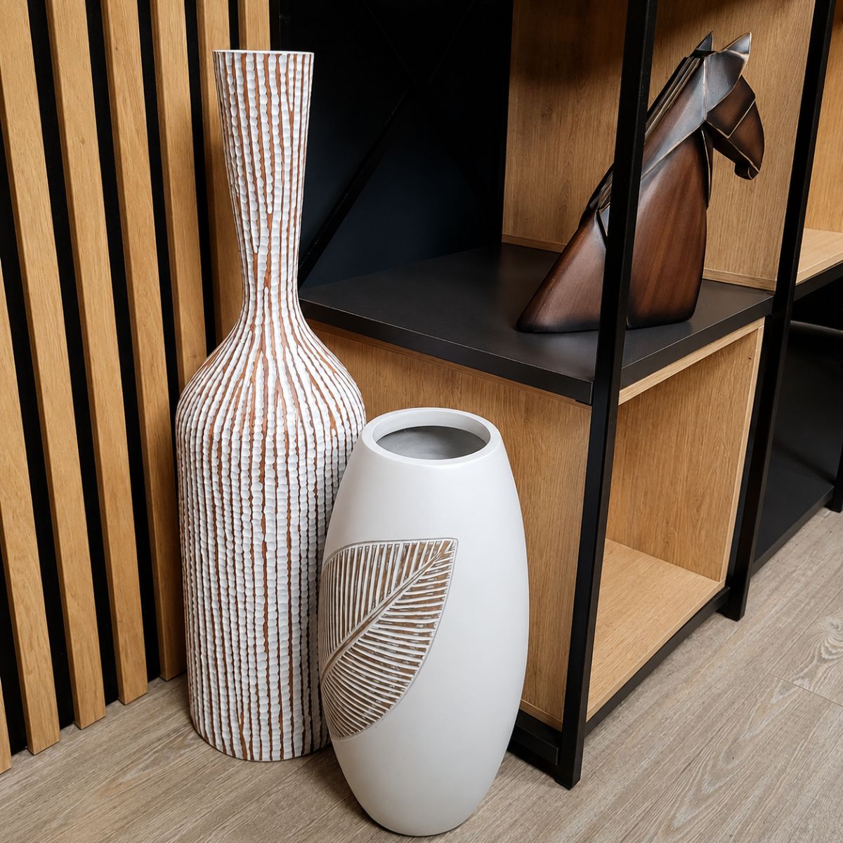 Vaza alba din polirasina 62.5 cm Nature Wood Yazhi, 6, hectarul.ro