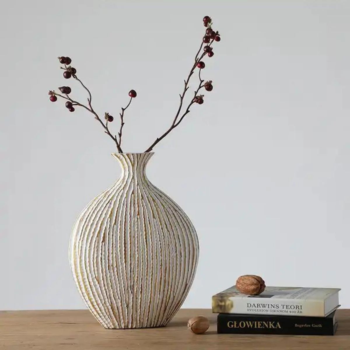 Vaza alba din polirasina 34.5 cm Nature Wood Yazhi, 2, hectarul.ro
