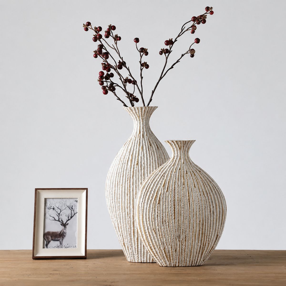 Vaza alba din polirasina 44 cm Nature Wood Yazhi, 2, hectarul.ro
