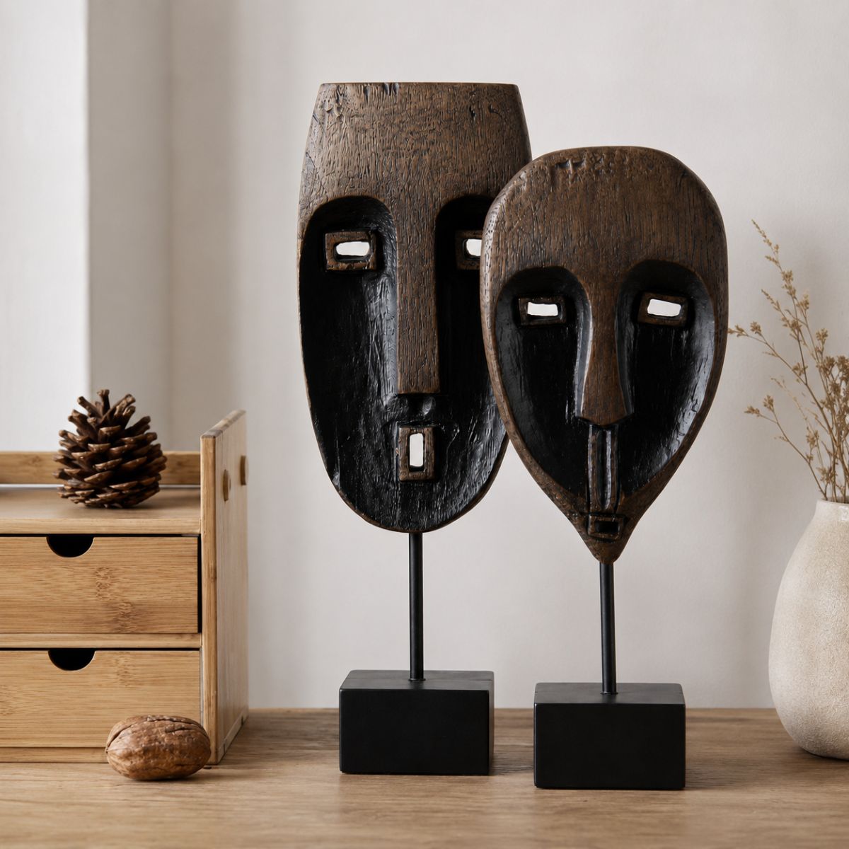 Decoratiune masca tribala maro din polirasina 42.5 cm Figurine Yazhi, 2, hectarul.ro