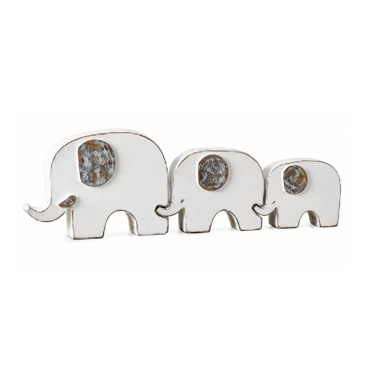 Set de 3 decoratiuni elefanti albi din polirasina 13.5 cm Yazhi