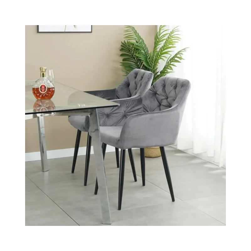 Pachet 3+1 Scaun dining Velvet gri, tip fotoliu, tapiterie catifea, 7, hectarul.ro