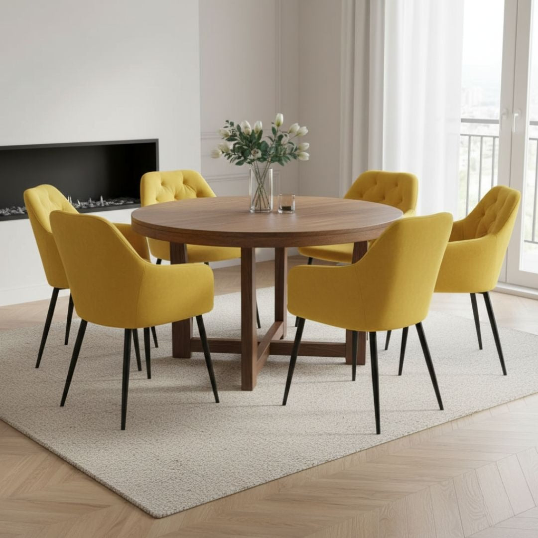 Scaun dining modern Velvet galben, tip fotoliu, tapiterie catifea, 2, hectarul.ro