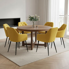 Pachet 3+1 Scaun dining Velvet galben, tip fotoliu, tapiterie catifea