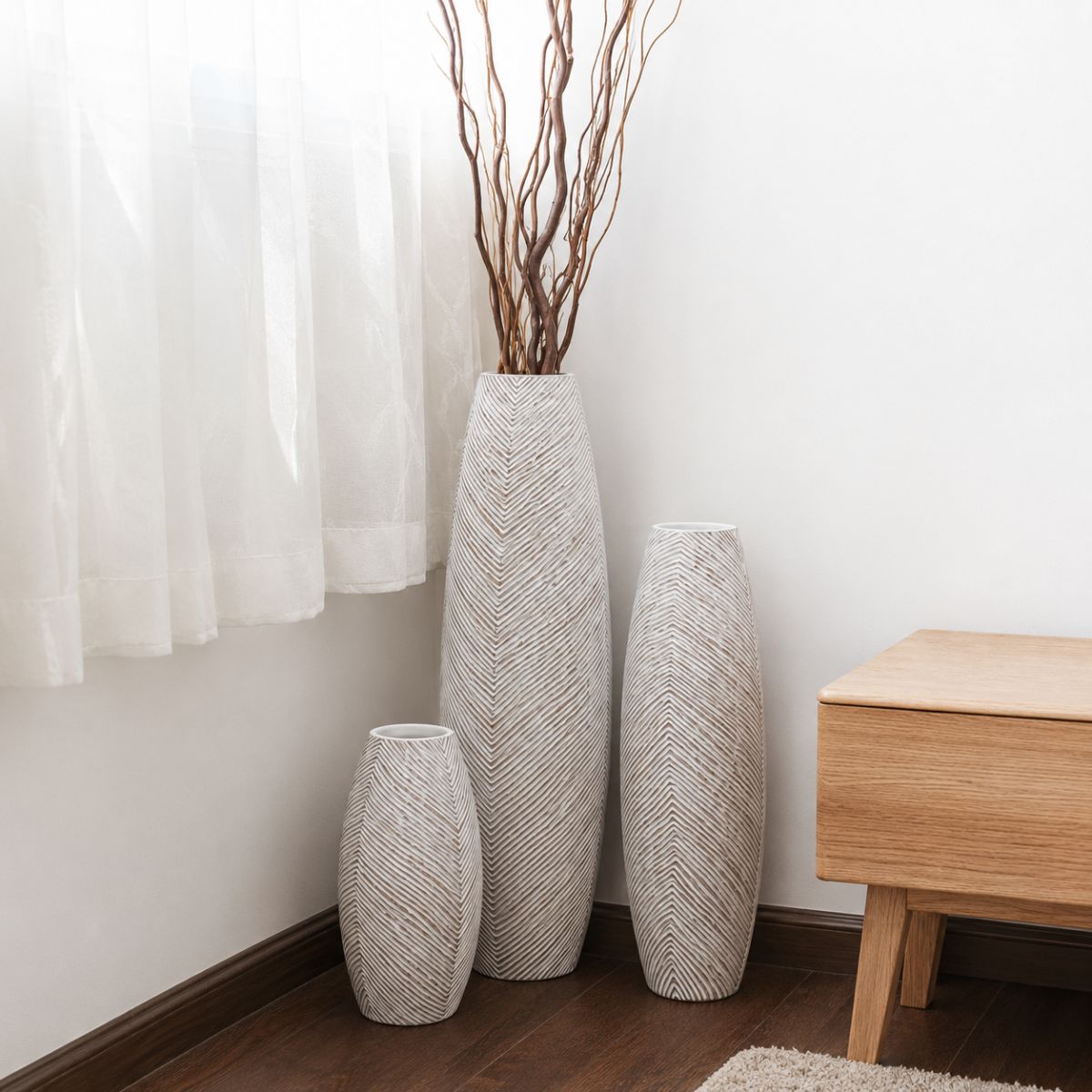 Vaza alba din polirasina 59.5 cm Straight Line Yazhi, 6, hectarul.ro