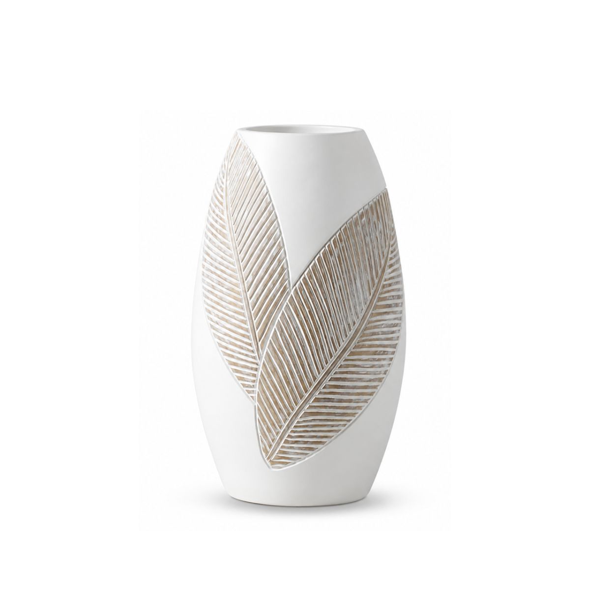 Vaza alba din polirasina 35 cm Leaf & Satin Yazhi, 1, hectarul.ro