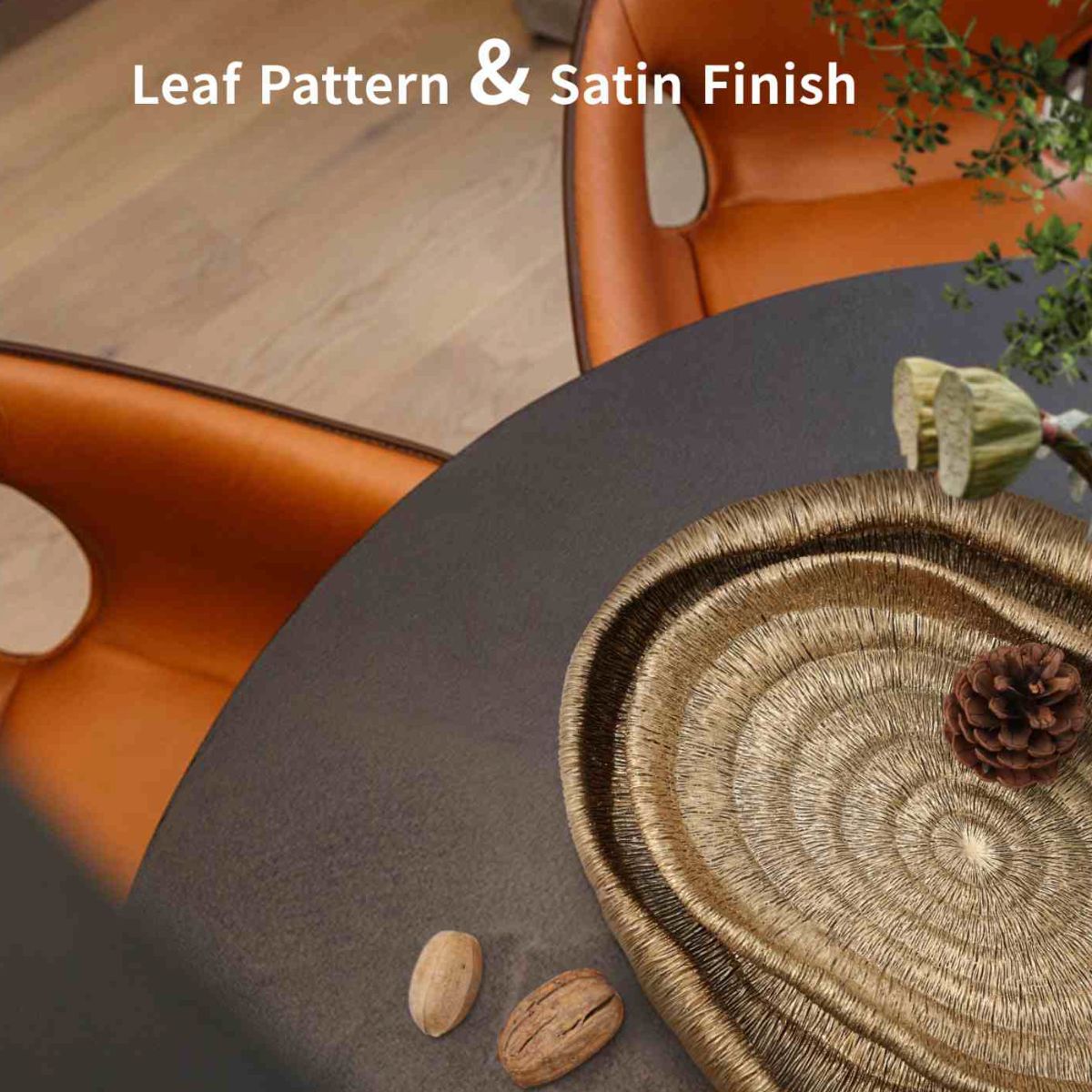 Platou decorativ auriu din polirasina 40.5 cm Leaf & Satin Yazhi, 7, hectarul.ro
