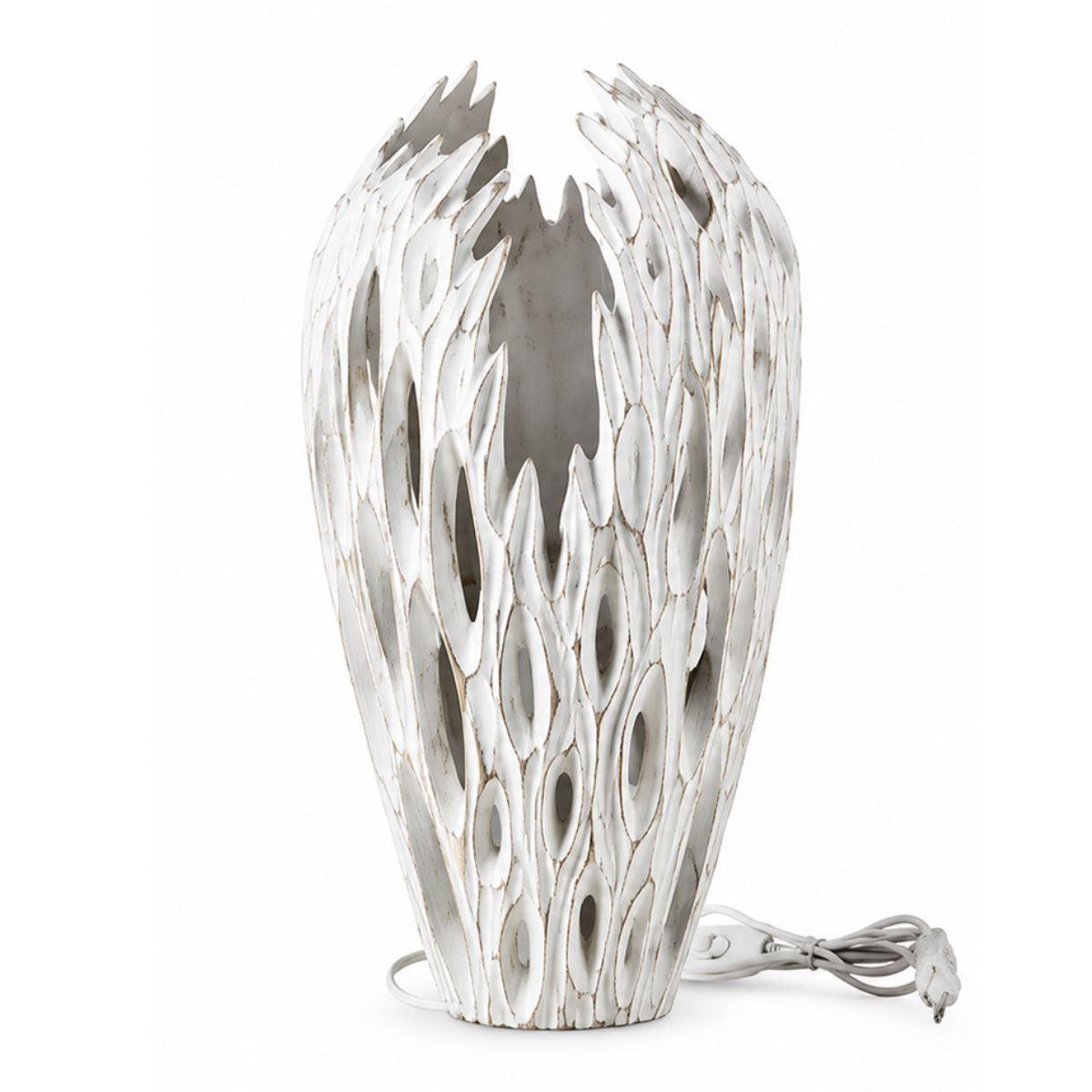 Veioza alba din polirasina 45 cm Nature Wood Yazhi