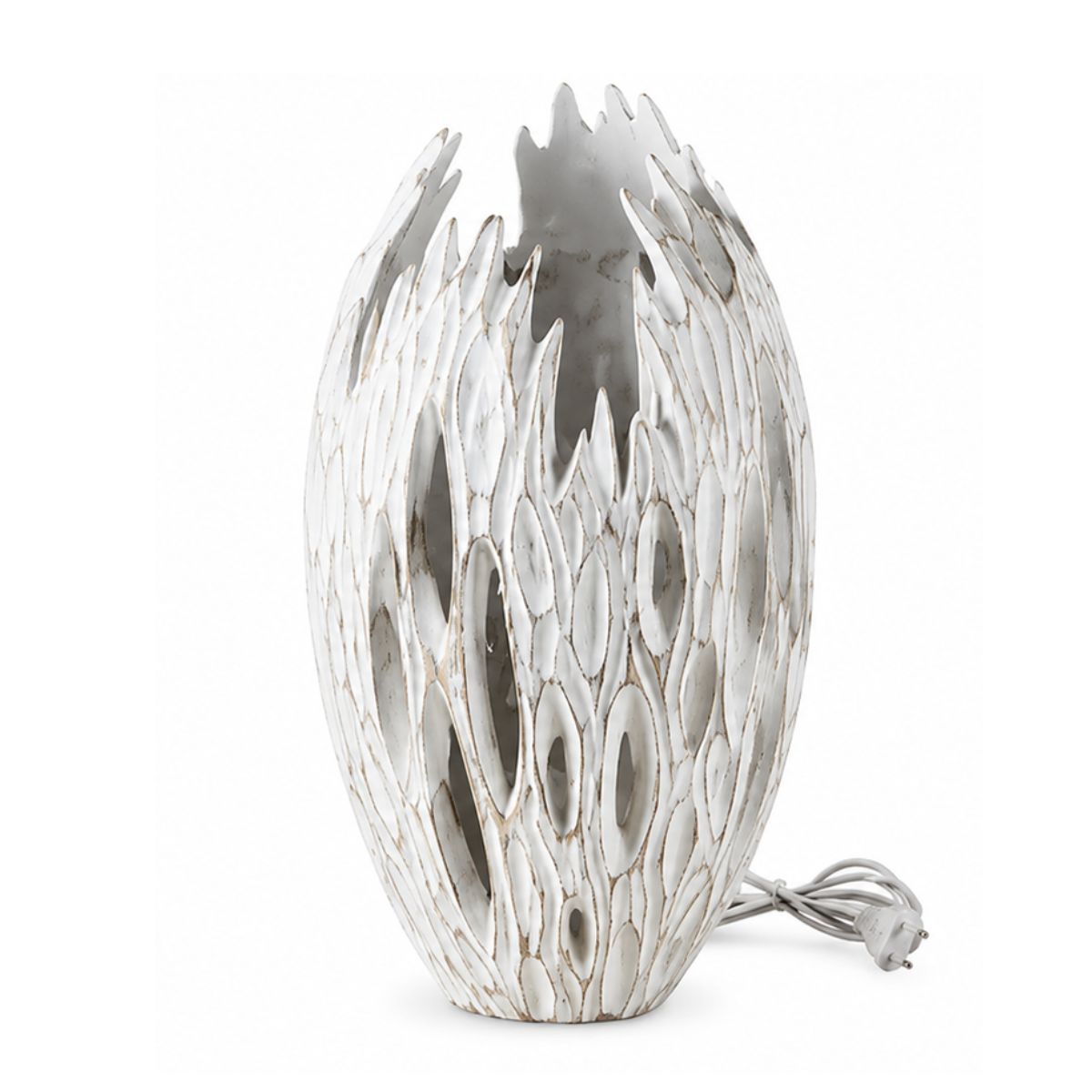 Veioza alba din polirasina 40.5 cm Nature Wood Yazhi, 1, hectarul.ro
