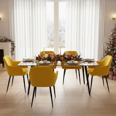Scaun dining, galben , tapiserie catifea si cadru metalic, fix, 60x84x61 cm