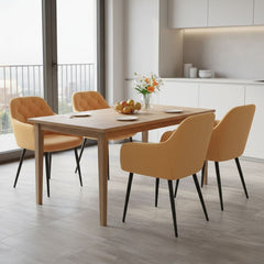 Pachet 3+1 Scaun dining galben-piersica, tapiserie catifea, cadru metalic, fix, Velvet