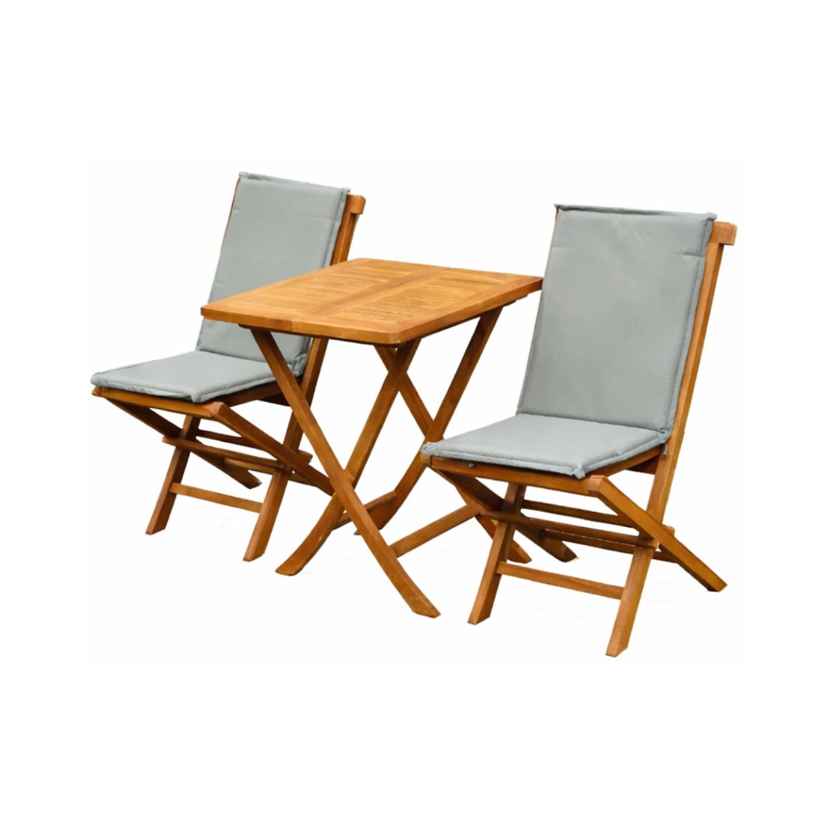 Set 3 piese Picnic din lemn masiv de tec compus din 2 scaune si masa rabatabile de culoare maro natur cu perne incluse, 1, hectarul.ro