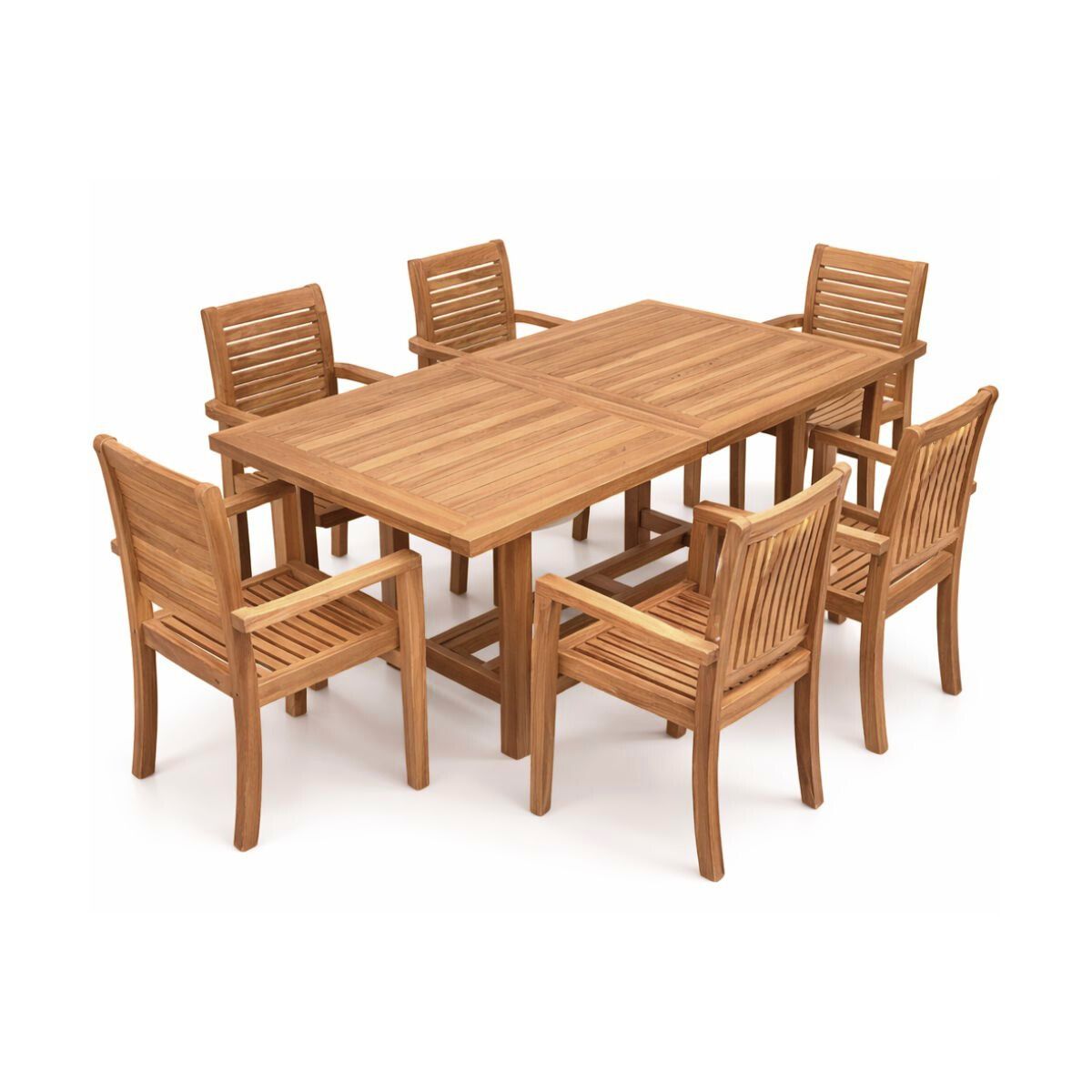 Set mobilier de terasa/gradina Luna 6 scaune si masa extensibila din lemn masiv de tec de culoare maro natur cu perne incluse, 1, hectarul.ro