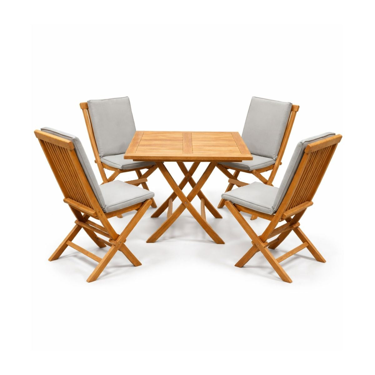 Set mobilier terasa/gradina Square 4 scaune si masa rabatabile  din lemn masiv de tec de culoare maro natur cu perne incluse, 1, hectarul.ro