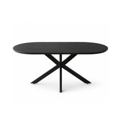 Masa dining ovala 160x90 cm maro inchis, blat din MDF 25 mm si picioare metalice, Odense HARO
