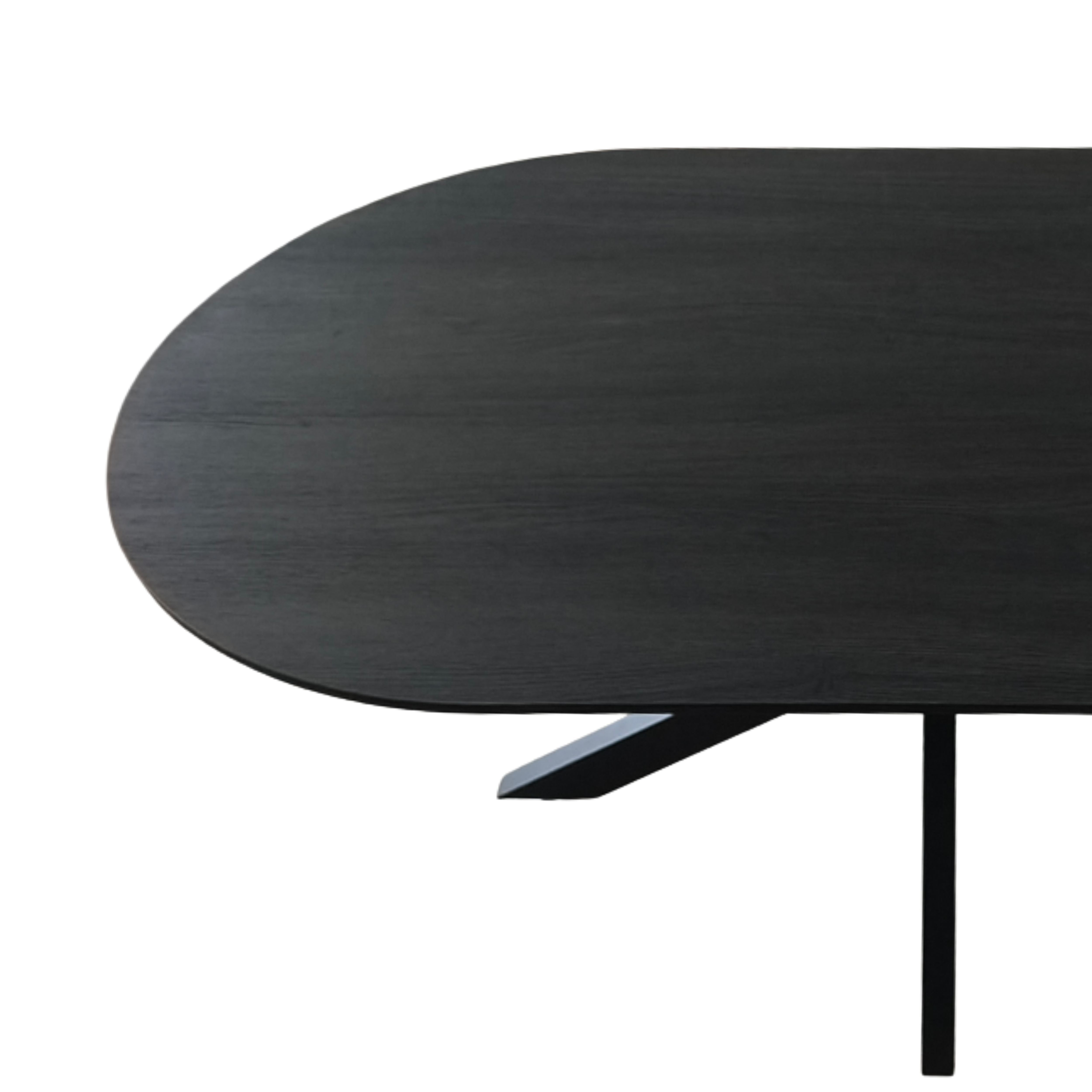 Masa dining ovala 160x90 cm maro inchis, blat din MDF 25 mm si picioare metalice, Odense HARO, 6, hectarul.ro