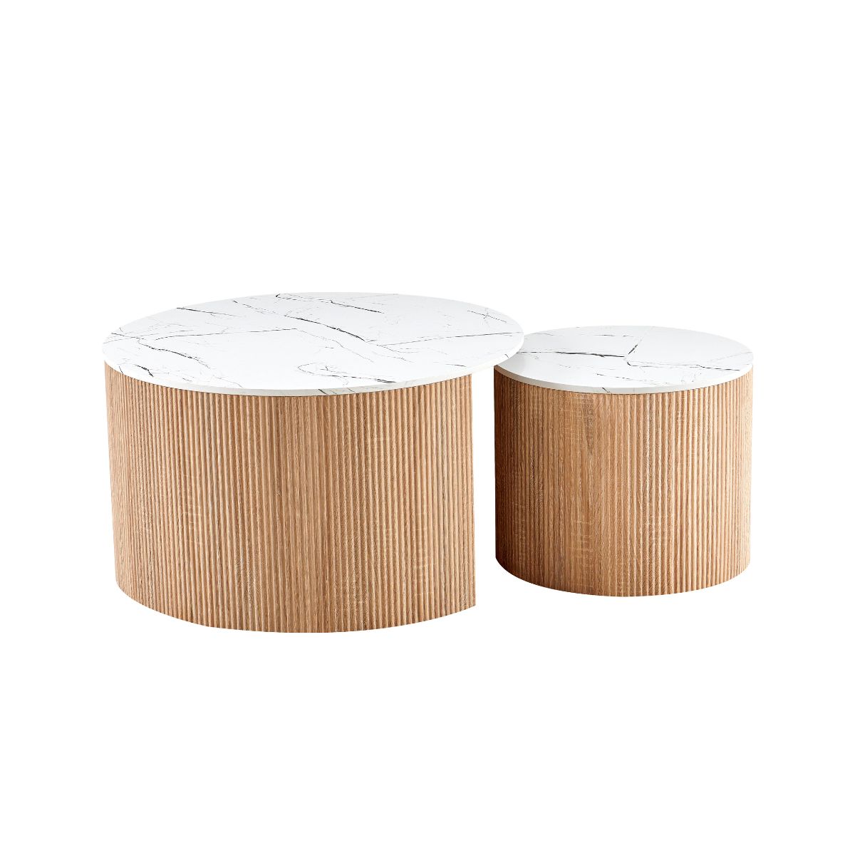 Set 2 masute cafea rotunde din MDF cu blat aspect marmura 80x45 cm, respectiv 50x40 cm, Rondor HARO, 1, hectarul.ro