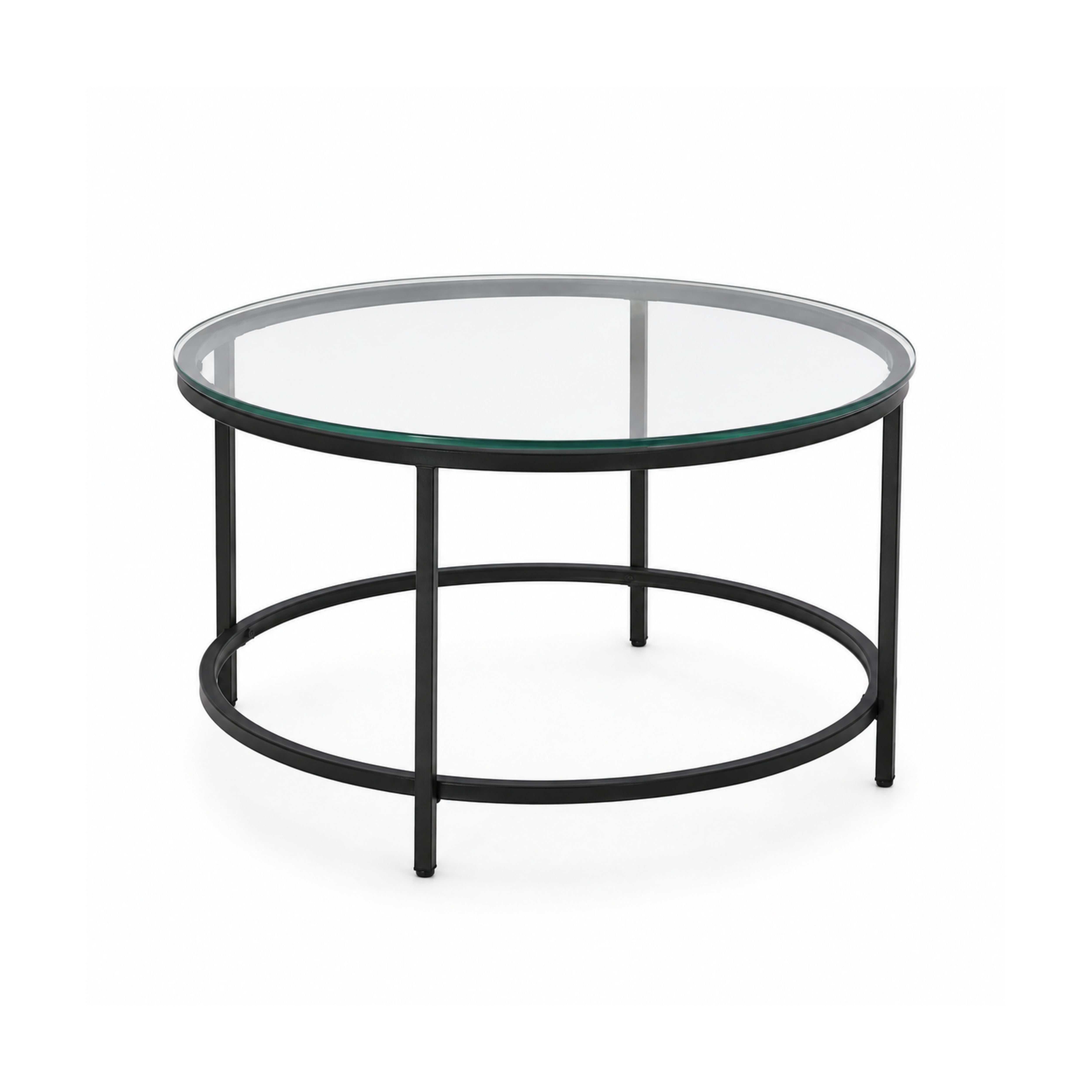 Masuta de cafea rotunda cu cadru metalic negru si blat din sticla securizata 6 mm grosime, 70x40 cm Bayamo HARO, 1, hectarul.ro
